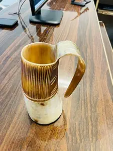 Cuenco artesanal de cuerno de búfalo 100% natural, imitación de cuerno vikingo antiguo, con borde de latón pulido, 6 pulgadas, para cerveza o hidromiel, regalo artesanal - Product Image 2