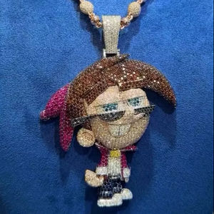 Collar con Colgante de Figura de Anime Personalizado de Moissanita con Relleno de Oro de 14K, Engaste de Bisel con Piedra Marrón, Negra y Blanca, Regalo Hip Hop - Product Image 1