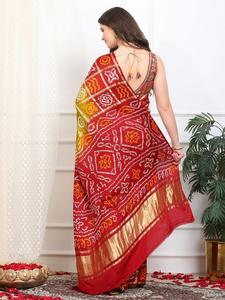Sari de Seda Gajji Pura de Primera Calidad con Diseño Tradicional Bandhani - Product Image 2