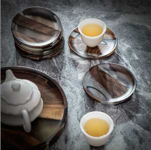Handmade Round Wood Resin <b>Coasters</b> Olive Marble Acacia Bamboo Wood Pallet Marble Resin <b>Coaster</b> Holder Wood Inlay Non Mats Pad - Product Image 5
