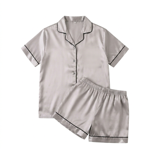 Custom <b>Women</b>’s Luxury Satin <b>Pajama</b> Set Short Sleeve Button Down Shirt and Shorts Soft Two Piece Sleepwear Wholesale OEM ODM - Product Image 3