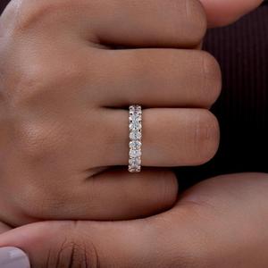 Anillo de eternidad con diamantes de corte ovalado en oro rosa, media eternidad, elegante anillo de aniversario para mujer, joyería fina para ella. - Product Image 4