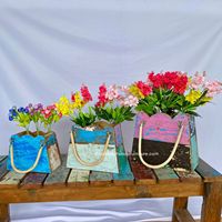 Jardinières / Sacs à fleurs en bois de bateau recyclé couleur naturelle pour la maison, le jardin et l'extérieur – Grand modèle en rotin Awan/Mendong