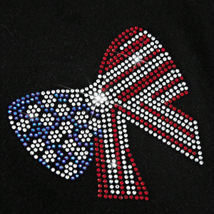 Women's Black Rhinestone Bow T-Shirt Crew Neck Short Sleeve Casual Jersey Fit Regular Size Patriotic <b>Pattern</b> Decorated - Product Image 6