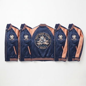 Factory Direct Black Green Satin Varsity Jacket Zip Up Custom Embroidered Copper Mineral Guild Baseball <b>Coat</b> - Product Image 5