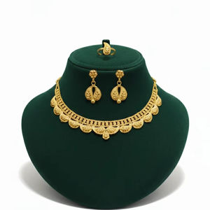 Ensemble de colliers de mariée en cuivre plaqué or 14 carats pour femmes, design élégant |   Bijoux de mariage et de fiançailles traditionnels faits à la main | - Product Image 1