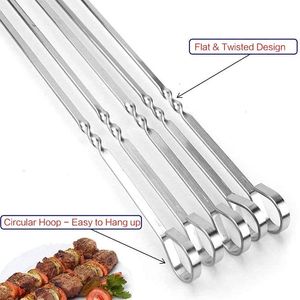 Set di Spiedini Piatti Riutilizzabili per Barbecue, Spiedini in Metallo per Grigliare, Utensili da Cucina - Product Image 2