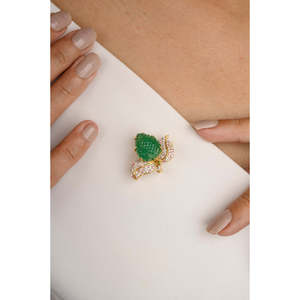 18K <b>Solid</b> Yellow <b>Gold</b> 8.88 Carat Carved Leaf Emerald Fine Brooch Pin - Product Image 4