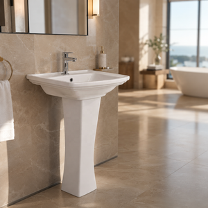 Lavabo sur pied de style farmhouse, rectangulaire, à trou unique, avec poignée à levier, traditionnel, capacité 12L, finition chromée, garantie 5 ans, à poser au sol - Product Image 5