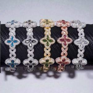 18MM Rhodium Hiphop Luxury Iced Design Infinity Link Bracelet 4 Leaf Clover Colored Moissanite Sparkling Jewelry <b>for</b> <b>Men</b> Women - Product Image 6