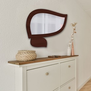 New design Leaf shape wooden brown color wall <b>mirror</b> decorative <b>mirror</b> customized size color available for Entryway dining space - Product Image 3