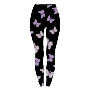 High Waist Full Length Breathable <b>Seamless</b> <b>Leggings</b> Purple Butterfly Print Knitted Spandex Women's Sporty All Seasons Stretchy - Product Image 4