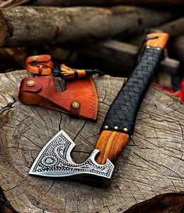 Hot Selling BA Enterprises Handmade Tomahawk <b>Axe</b> <b>Wooden</b> Handle Black Leather Wrap Stainless Steel Blade Custom Design Survival - Product Image 5