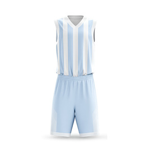 Conjunto de Uniforme de Baloncesto Ekin Impex, Azul Claro con Rayas Blancas, Sin Mangas, Cuello en V, Transpirable, Poliéster, Uniformes de Baloncesto Personalizados - Product Image 4