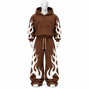 Survêtement d'hiver décontracté en molleton de coton imprimé avec logo personnalisé, design unique, haute qualité, coupe oversize, couleur unie, modèle 2026, en vente - Product Image 1