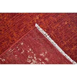 Tapis en laine rouge terre cuite noué à la main 9x12, abstrait, vieilli, vintage, à poils ras, moderne, réversible pour salon - Product Image 3