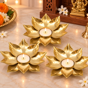 <b>Lotus</b> Shape Brass Tea Light Candle Holder Decorative Diya Traditional Brass <b>Lotus</b> <b>Lamp</b> for Diwali Pooja Room Temple Home Decor - Product Image 6
