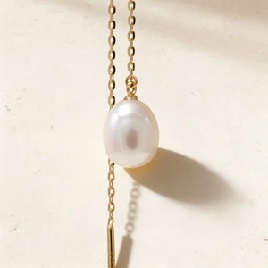 Boucles d'oreilles pendantes en or jaune 9K avec perle blanche, chaîne longue, style minimaliste, bijoux fins, vente en gros - Product Image 2