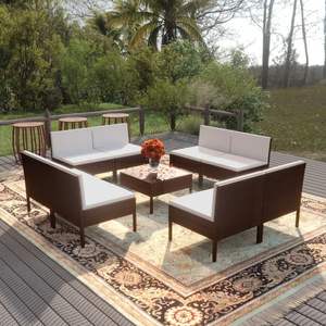 Ensemble de salon de jardin en rotin PE brun avec structure en acier thermolaqué et polyester, mobilier d'extérieur durable - Product Image 1