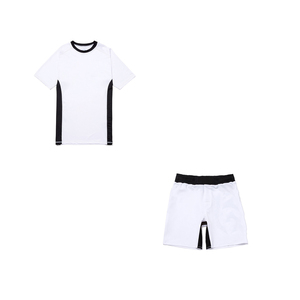 Conjunto de Artes Marciales Mixtas para Hombre, Color Blanco con Detalles Negros, Pantalones Cortos y Camiseta de Poliéster de Secado Rápido, Corte Regular, Talla Adulto - Product Image 1