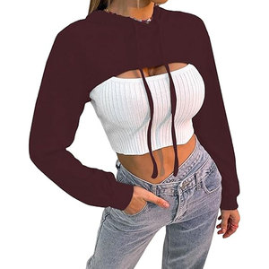 Oem Service Womens Crop Cut Hooded Hoodies Winter Windproof Breathable Anti-pilling Canvas Fabric Customizable High Quality - Product Image 3