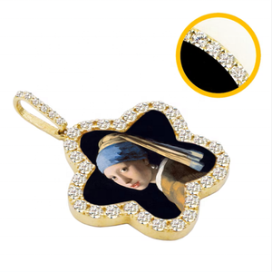 Silver Lab Grown Diamond Photo <b>Memory</b> Custom Portrait Pendant Round Brilliant Cut Gold Plated Trendy Keepsake Jewelry <b>Gift</b> - Product Image 1