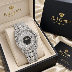 Reloj de Cuarzo para Hombre Raj Gems Iced Brilliant Moissanite, Esfera de Acero Inoxidable Dorado, Reloj de Pulsera Analógico de Lujo de 41 mm, Caja Oculta - Product Image 1