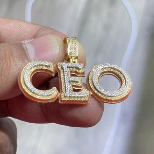 Pendentif Lettre Personnalisé Plaqué Or 14K Alliage Diamants Moissanite VVS Bijou Hip Hop Unisexe Cadeau - Product Image 2
