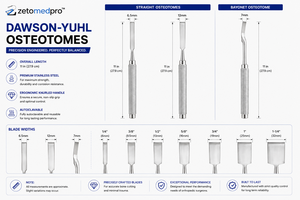 Osteotomes droits à baïonnette DAWSON YUHL 6,5 mm 7 mm 12 mm ZETOMEDPRO - Product Image 3
