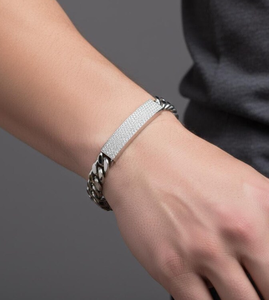 <b>Silver</b> Plated Moissanite Curb Link <b>Bracelet</b> Ice Cube Chain <b>Bangle</b> Round Brilliant Unisex Gift Jewelry - Product Image 4