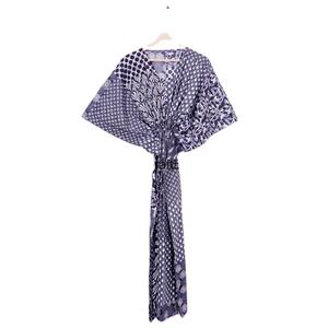 Kaftan midi en coton indien pour femme, imprimé à la main, confortable, taille régulière, écoresponsable, robe naturelle, cadeau pour elle - Product Image 1