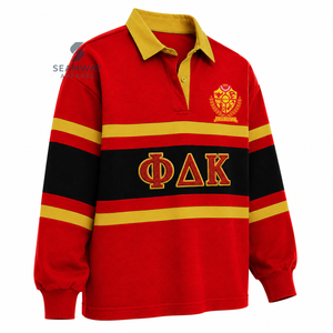 NSPDK Camiseta de rugby extragrande para mujer con bloques de color, manga larga, cuello polo, bordado de letras griegas, jersey universitario - Product Image 2
