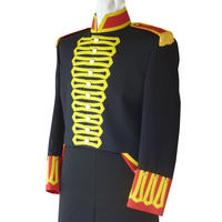 Chaqueta Estilo Militar Negra para Hombre con Ribete Dorado Trenzado, Cuello Alto, Manga Larga, Cierre de Botones, Detalles Bordados, Lana y Algodón