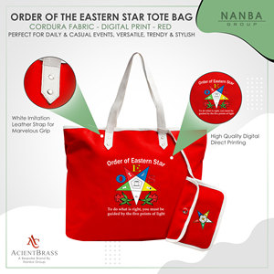 OES Masonic Red Codura & Poly-Vinyl <b>Waterproof</b> <b>Tote</b> <b>Bag</b> <b>with</b> White Handles | Order Eastern Star Shopping <b>Tote</b> <b>Bag</b> <b>Zipper</b> Closure - Product Image 3