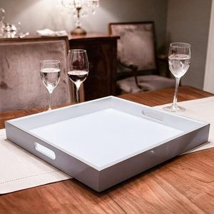 Plateau de service rectangulaire blanc avec poignées, plateau décoratif en bois pour la maison, la salle à manger, le restaurant, l'hôtel - Product Image 1