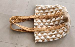 Crochet Tote <b>Bag</b> Geometric Pattern Bohemian Style <b>Beach</b> <b>Bag</b> For <b>Women</b> Durable Open Top Two Handles - Product Image 4