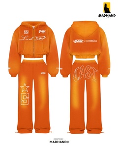 Custom Royal Blue Cropped Hoodie Set | Women <b>Zip</b> <b>Up</b> Tracksuit | OEM Wide Leg Joggers & Hooded Sweatshirt Streetwear Manufacturer - Product Image 4