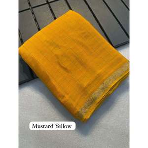 DISEÑADOR CHINON CHIFFON SAREE con BLUSA DESCOSTADA AMARILLO - Product Image 1