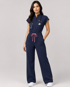 Uniforme Médico Unisex Azul Marino de Algodón, Tipo Jumpsuit, con Cordón Rosa, Bolsillo para Estetoscopio, Uniformes de Hospital WABSON SPORTS Needle - Product Image 1