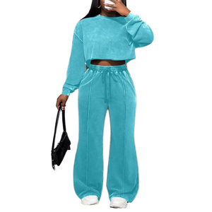 Ensemble de survêtement deux pièces personnalisé pour femme, coupe skinny oversize, hiver, couleur unie, polyester/coton, pour la tenue de sport, OEM, marque privée - Product Image 1