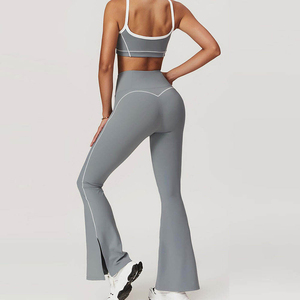 Ensemble de sport pour femme, haut court côtelé et leggings de qualité supérieure, vêtements de sport et de yoga, en vente - Product Image 4