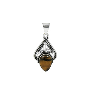 Collier pendentif œil de tigre fait main, taille poire, 10x14mm, pierre naturelle, plaqué or 18 carats, monture en laiton, style bohème avec cordon - Product Image 2
