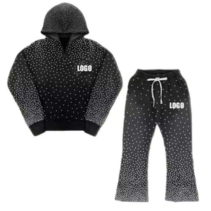 Ensemble sweat à capuche et pantalon de survêtement ample et respirant en polaire, imprimé, orné de strass, à épaules tombantes, pour l'hiver - Product Image 3