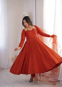 Robes de soirée élégantes Valam Fashion, rouge, magnifiques robes de soirée avec dupatta et pallu, taille L - Product Image 3