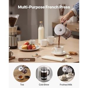 Caffettiera French Press 34 Once (1 Litro) in Vetro Borosilicato, Grande Capacità 350ml/1L, Filtro in Acciaio Inossidabile, Teiera Inclusa - Product Image 6