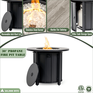 Tavolo con Braciere a Gas Propano da 30 Pollici, 50000 BTU, Braciere Rotondo in Acciaio con Finitura Effetto Legno in Ceramica per Patio, Terrazza e Giardino - Product Image 4