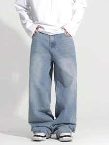 Jean large en denim bleu délavé pour homme, coupe décontractée, taille mi-haute, 100 % coton, écologique, style urbain - Product Image 5