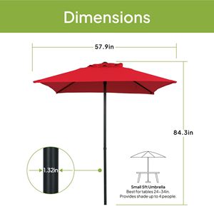 Sombrilla de Patio Cuadrada Roja de 5 Pies para Exteriores, con Inclinación Manual, para Playa o Jardín - Product Image 3