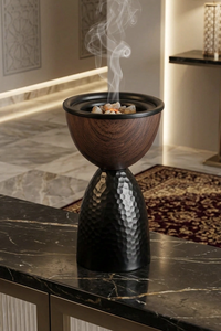 Decorative Wooden Bakhoor Burner with Metal Lid and Hammered Base for Incense Burning <b>Home</b> Decor and Tabletop Decoration - Product Image 5