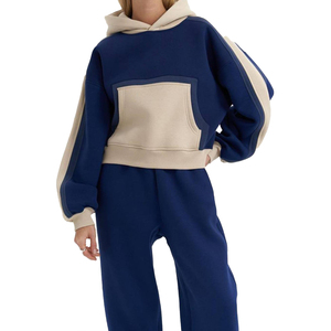 Ensemble de survêtement décontracté pour femme, 2 pièces, 100 % coton, taille élastique, à capuche, pour l'entraînement sportif et le jogging - Product Image 5